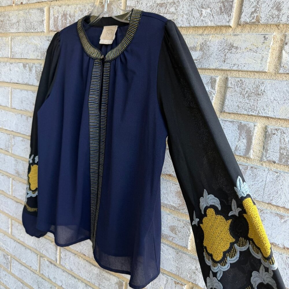 Vanessa Virginia Embroidered Long Sleeve Round Neck Boho Blouse  Size XS. - Picture 6 of 8